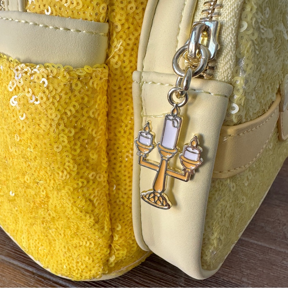 Sold-Loungefly Disney Belle Sequin Mini Backpack Beauty and the Beast Wallet NWT - Picture 8 of 11